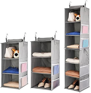 lot 10401 image: 6-Shelf Hanging Closet Organizers and Storage, Porsuluola Oxford Two 3-Shelf Separable Closet Hanging Storage Shelves and Organizer for Closet & RV, Dorm Room and Baby Nursery Closet Organization