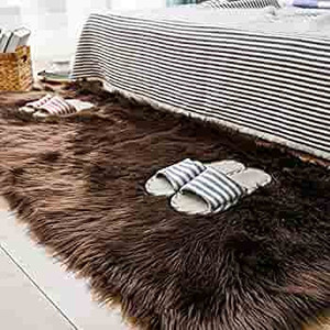 lot 10405 image: Carvapet Luxury Soft Faux Sheepskin Fur Area Rugs for Bedside Floor Mat Plush Sofa Cover Seat Pad for Bedroom, 2.3ft x 5ft,Brown