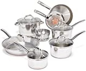 lot 10412 image: T-fal C836SD Ultimate Stainless Steel Copper-Bottom Heavy Gauge Multi-Layer Base Cookware Set, 13-Piece, Silver appears to be new