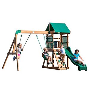 lot 10417 image: Backyard Discovery Buckley Hill Wooden Swing Set appears to be new