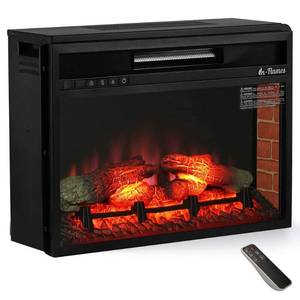 lot 10430 image: TURBRO In Flames 26 in. 1500-Watt Electric in-Wall Recessed Electric Fireplace Infrared Space Heater with 7 Flame Effects, Black