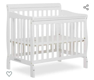 lot 10721 image: Dream On Me Aden 4-in-1 Convertible Mini Crib in White, Greenguard Gold Certified, 36x23x39 Inch (Pack of 1)