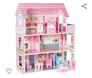 lot 10728 image: ROBUD Wooden Dollhouse with Furniture, Pretend Play Doll House Toys for Kids, Gift for 3 4 5 6 Years Old Girls