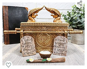 lot 10741 image: Ebros Matte Gold Holy Ark of The Covenant with Ten Commandments Rod of Aaron and Manna Religious Decorative Figurine Trinket Box Collectible Judaic Israel Historic Model Replica (16 Scale 9.5 Long)