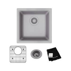 lot 10756 image: Elkay Quartz Classic Greystone Quartz 15.75 in. Single Bowl Drop-InUndermount Kitchen Sink with Bottom Grid and Drain, Gray