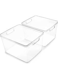 lot 10759 image: BINO  Plastic Storage Bins, Large - 2 Pack  THE LUCID COLLECTION  Multi-Use Organizer Bins  Built-In Handles  BPA-Free  Pantry Organization  Home Organization  Fridge Organizer  Freezer Org