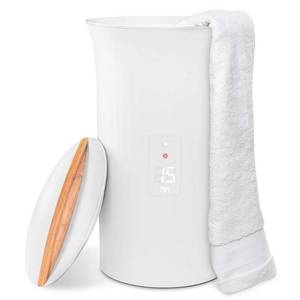 lot 10892 image: LIVEFINE Electric Plug-In Luxury Bucket Style Double Towel Warmer in White with LED Display - Large