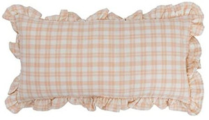 lot 10898 image: Creative Co-Op Cotton Lumbar Plaid Ruffle Pillow, 24 L x 12 W x 2 H, Pink