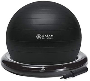 lot 10913 image: Gaiam Essentials Balance Ball & Base Kit, 65cm Yoga Ball Chair, Exercise Ball with Inflatable Ring Base for Home or Office Desk, Includes Air Pump