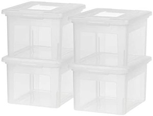 lot 10920 image: RIS USA Letter & Legal Size Plastic Storage Bin Tote Organizing File Box with Durable and Secure Latching Lid, Stackable and Nestable, 3 Pack, Clear
