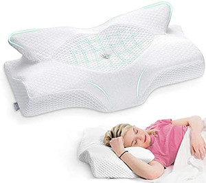 lot 10931 image: Cervical Memory Foam Pillow, Contour Pillows for Neck and Shoulder Pain, Ergonomic Orthopedic Sleeping Neck Contoured Support Pillow for Side Sleepers, Back and Stomach Sleepers (White)