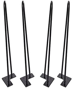 lot 10947 image: Hairpin Legs 28 inch Set of 4, DIY Furniture Metal Table Legs Perfect for Coffee Table, Dining Table, Designer Desk, Nightstand, 38 Diameter Satin Black Two-Rod Mid Century Modern Style (28, Black)