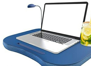 lot 15944 image: Laptop Lap Desk, Portable with Foam Filled Fleece Cushion, LED Desk Light, Cup Holder-for Homework, Drawing, Reading and More by Lavish Home (Blue
