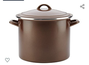 lot 60965 image: Ayesha Curry Enamel on Steel Stock PotStockpot with Lid, 12 Quart, Brown Sugar