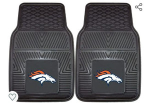 lot 60966 image: FANMATS 8768 Denver Broncos 2-Piece Heavy Duty Vinyl Car Mat Set, Front Row Floor Mats, All Weather Protection, Universal Fit, Deep Reservoir