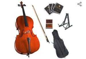 lot 60983 image: ecilio Student Cello, CCO-100 Full Size Cello Kit with Soft Case, Cello Stand, Bow & Rosin - Musical Instrument for Kids & Adults - Natural Varnish, Size 44 #1 Best Seller in Acoustic Cellos