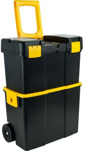 lot 1686 image: Stalwart - 75-3042 Stackable Mobile Tool Box with Wheels Black, Yellow, Clear