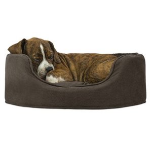 lot 3674 image: FurHaven Pet Dog Bed Oval Terry Fleece and Suede Pet Bed for Dogs & Cats, Espresso, Small