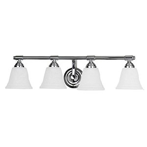 lot 3680 image: AA Warehousing L594C Bentley Frame 4 Light Bathroom Vanity Fixture 27.5 Inch White Glass, Chrome, Silver