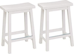 lot 3690 image: Amazon Basics Solid Wood Saddle-Seat Kitchen Counter-Height Stool - Set of 2, 24-Inch Height, White