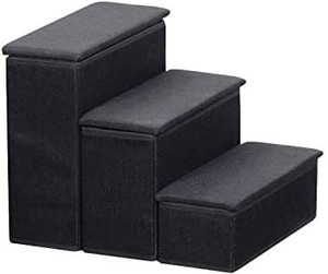 lot 3697 image: Etna 3-Step Pet Steps with Storage Fold Away Pet Stairs for Dogs Cats Fabric Upholstered Padded Tops - Black