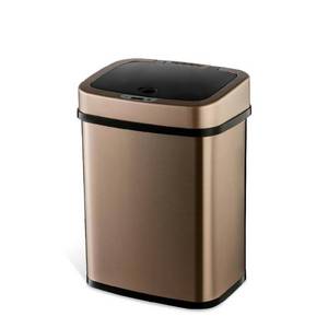 lot 3714 image: Nine Stars 3 gal Motion Sensor Rectangular Shape Stainless Steel Trash Can Gold