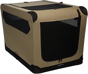 lot 3726 image: Amazon Basics 3-Door Collapsible Soft-Sided Folding Soft Dog Travel Crate Kennel, Large (24 x 24 x 36 Inches), Tan
