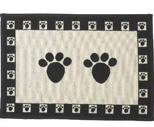 lot 7570 image: 2 Pack - PetRageous 10209 Paws Tapestry Dog Non-Skid Machine Washable Placemat for Pet Feeding Stations with Rubber Backing 13-Inch by 19-Inch for Dogs and Cats, Black and Natural