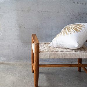 lot 7596 image: Bloomingville Teak Wood & Hand-Woven Cotton Rope, Natural Bench