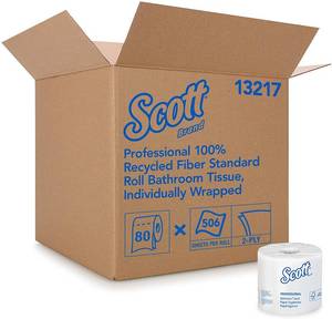 lot 3654 image: Scott Standard Roll 2-Ply Bathroom Tissue, White, 80 Rolls  Carton