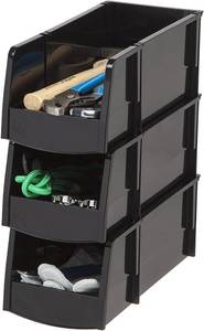 lot 3672 image: IRIS USA Large Stacking Plastic Storage Bin, Black, 8 Bins