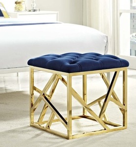 lot 3709 image: Modern Deco Contemporary Urban Design Living Room Lounge Club Lobby Accent Chair Ottoman, Velvet Fabric Metal Steel, Gold Navy