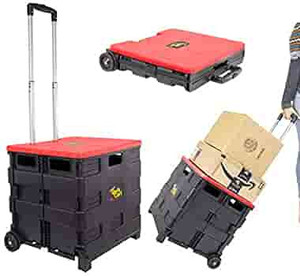 lot 1700 image: dbest products Quik Cart Collapsible Rolling Crate on Wheels for Teachers Tote Basket 80 lbs Capacity, Made from Heavy Duty Plastic and Used as a Seat, Standard, Red