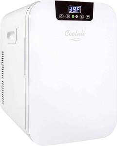 lot 7606 image: Cooluli 20L Mini Fridge For Bedroom - Car, Office Desk & College Dorm Room - Glass Front & Digital Temperature Control - 12v Small Refrigerator for Food, Drinks, Skincare, Beauty & Breast Milk (White)