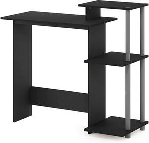 lot 7611 image: Furinno Efficient Home Laptop Notebook Computer Desk with Square Shelves, BlackGrey