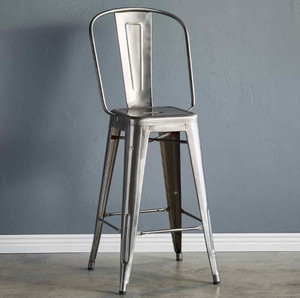 lot 7618 image: Industrial Style Metal Bar Stool with Back - Set of 2