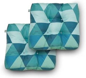 lot 3665 image: 2 Pack - Duck Covers Water-Resistant 19 x 19 x 5 Inch Indoor Outdoor Seat Cushions, Blue Lagoon Geo