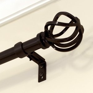 lot 7580 image: 1 Inch Curtain Rod Single Drapery Rod 52 to 95 Inches, Twisted Cage Finials, Oil Rubbed Bronze