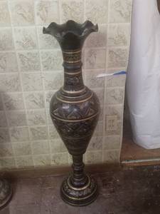 lot 1003 image: Large Black Brass Vase With Etched Detail