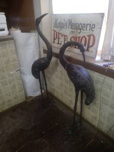 lot 1004 image: Lot Of 2 Vintage Cast Metal Crane Yard Sculptures