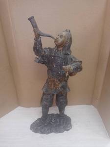 lot 1009 image: Vintage Japanese Bronze Statue With Horn In Hand