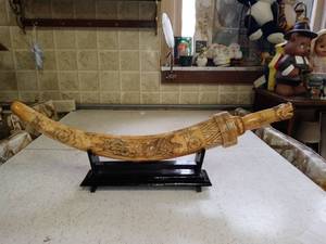 lot 1013 image: Vintage Chinese Hand Carved Bone Knife And Sheath With Stand