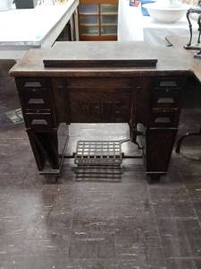 lot 1014 image: Antique White Rotary Sewing Machine On Casters