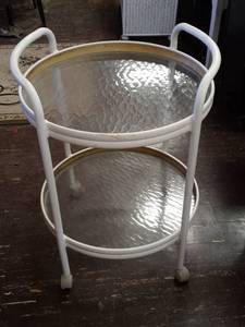 lot 1017 image: Old School Round Metal And Glass Service Cart  Trolley