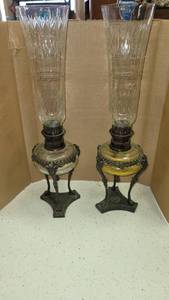 lot 1205 image: Lot of 2 Bombay vintage gargoyle oil lamps