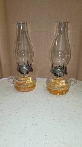 lot 1207 image: Lot of 2 lamplight farms vintage oil lamps with handle