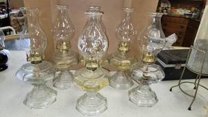 lot 1214 image: Lot of 6 lamplight farms Glass oil lamps