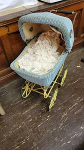 lot 3078 image: Vintage baby stroller with doll