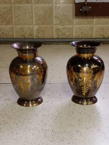 lot 4002 image: Lot Of 2 Small Vintage Brass Etched Vases