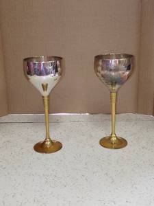 lot 4008 image: Lot Of 2 Vintage Brass And Silver Plated Wine Glasses